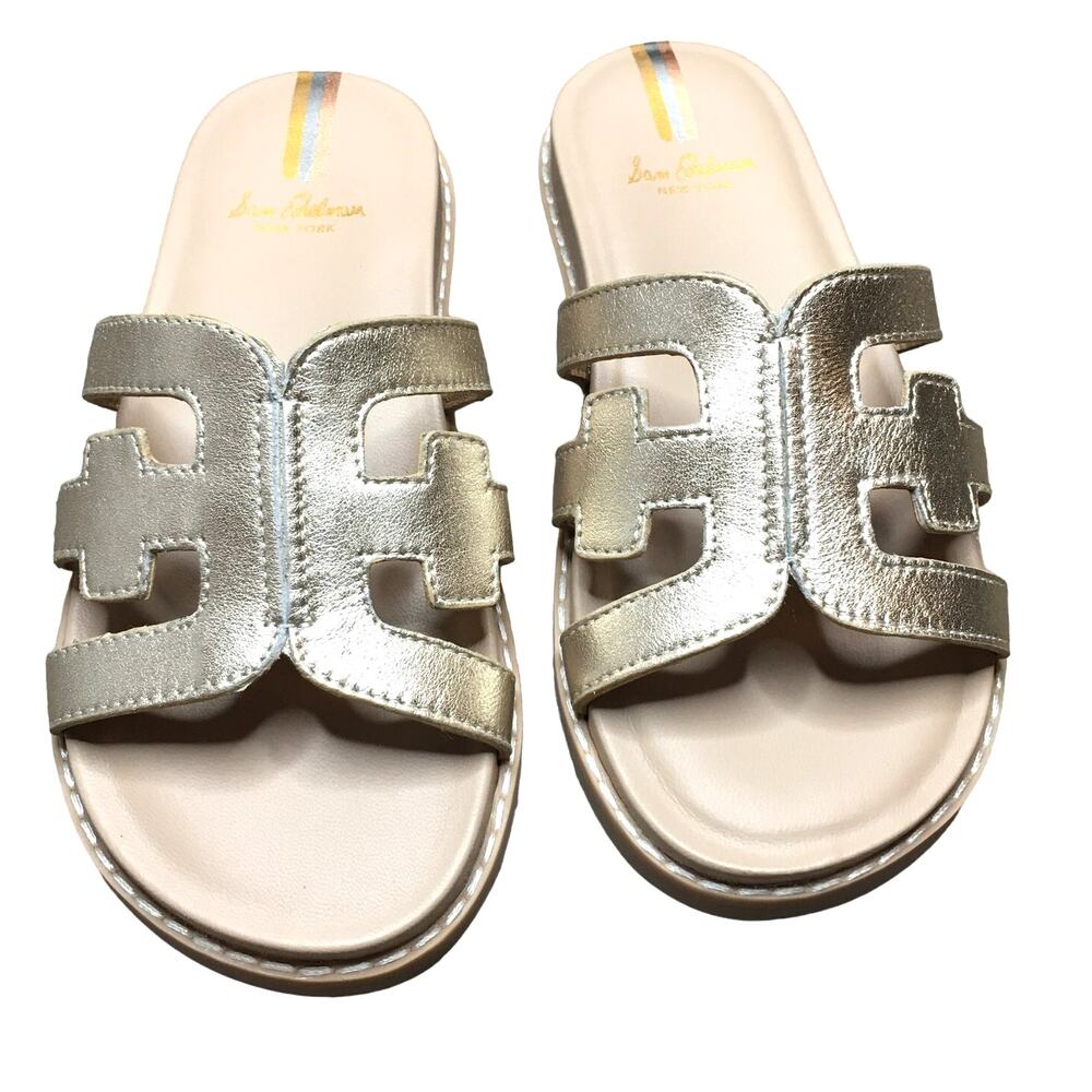 Sam Edelman Valeri Girls Slides Sandals Flat Comfort Metallic Beige Size 1